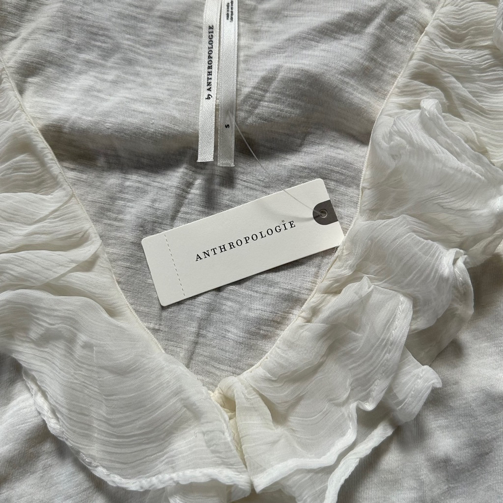 Anthropologie Cream Ruffle Tank Top - Picture 3 of 7